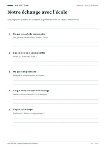 Aperçu de la première page du support Notre échange avec l’école
